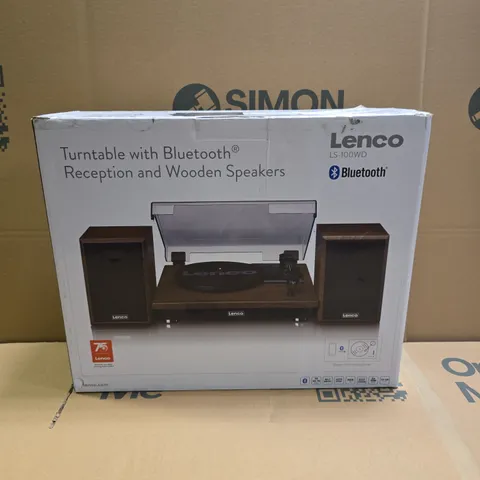 BOXED LENCO LS-100WD BELT DRIVE TURNTABLE WITH WOODEN SPEAKERS
