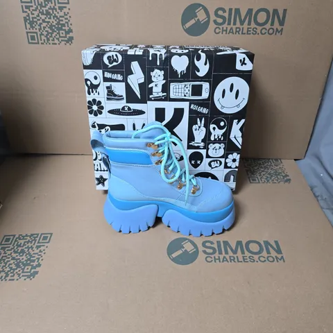 BOXED KOI CRYBABY BLUE VILUN PLATFORM BOOTS UK SIZE 4