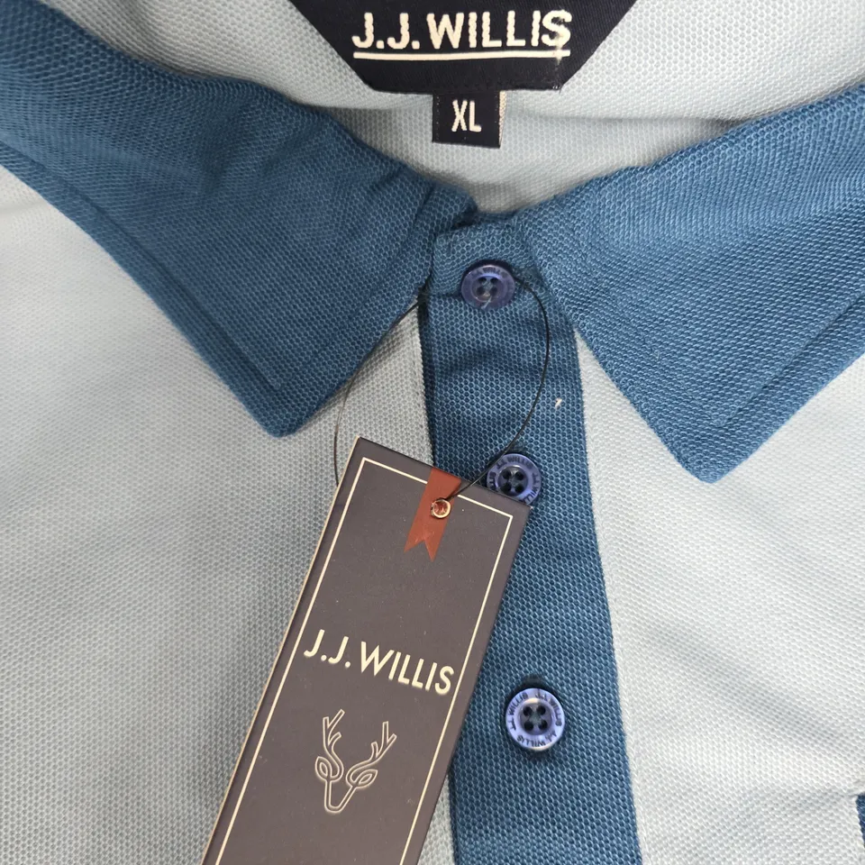J.J. WILLIS POLO SHIRT - LIGHT BLUE BODY WITH DARK BLUE SLEEVES, MEN'S XL