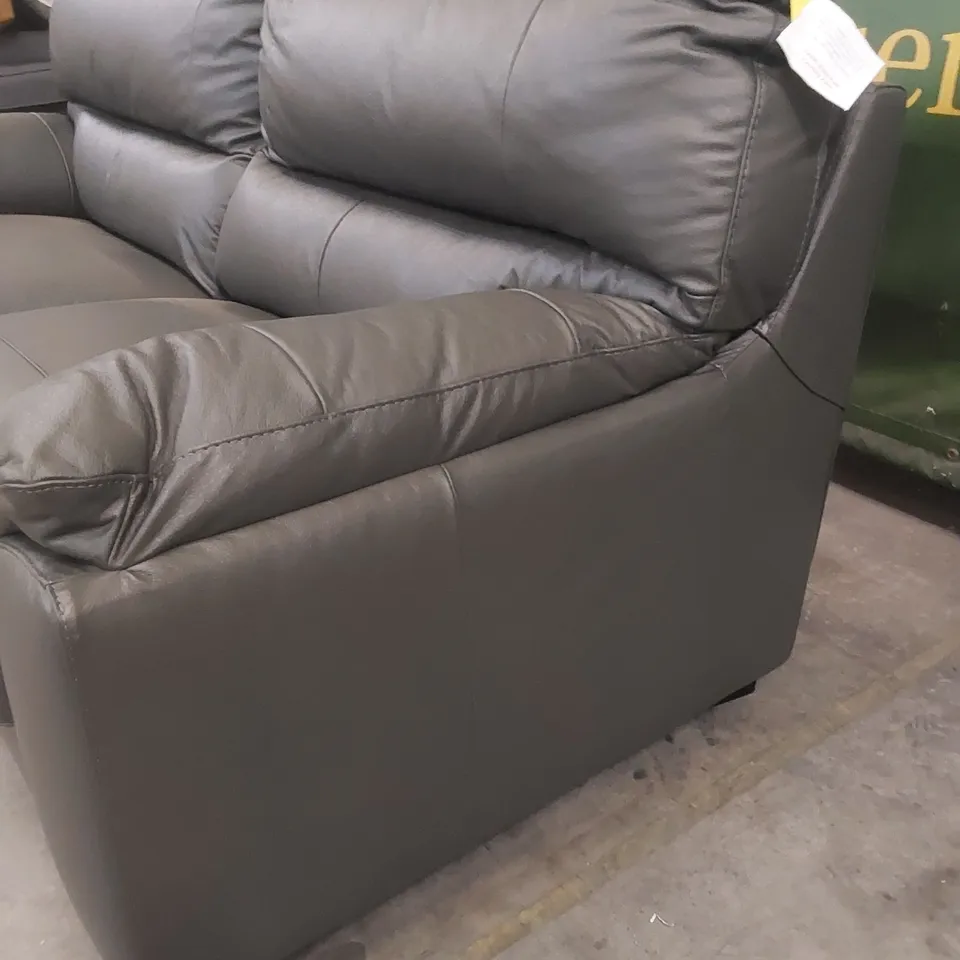 DESIGNER AMBROSE LEATHER 3 SEATER SOFA - ELEPHANT GREY