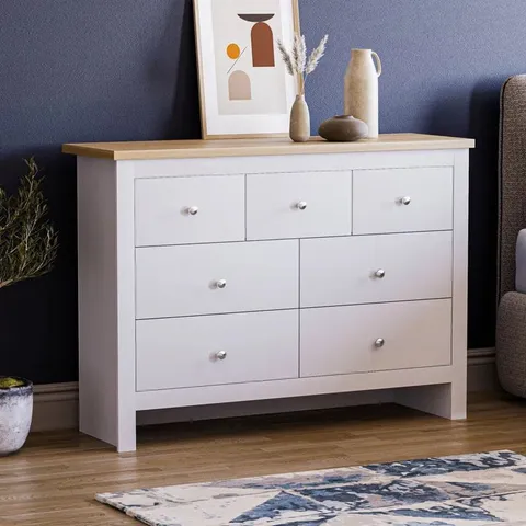 BOXED MORLEY 7-DRAWER 111.5CM CHEST OF THE DRAWERS - WHITE & OAK (2 BOXES)