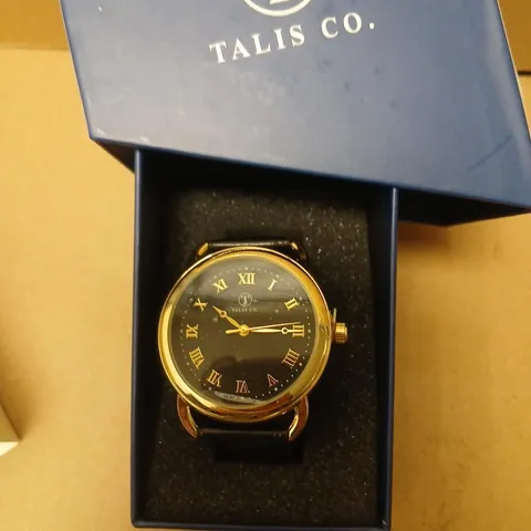 TALIS CO. GOLD-TONE WRISTWATCH IN BLUE PRESENTATION BOX