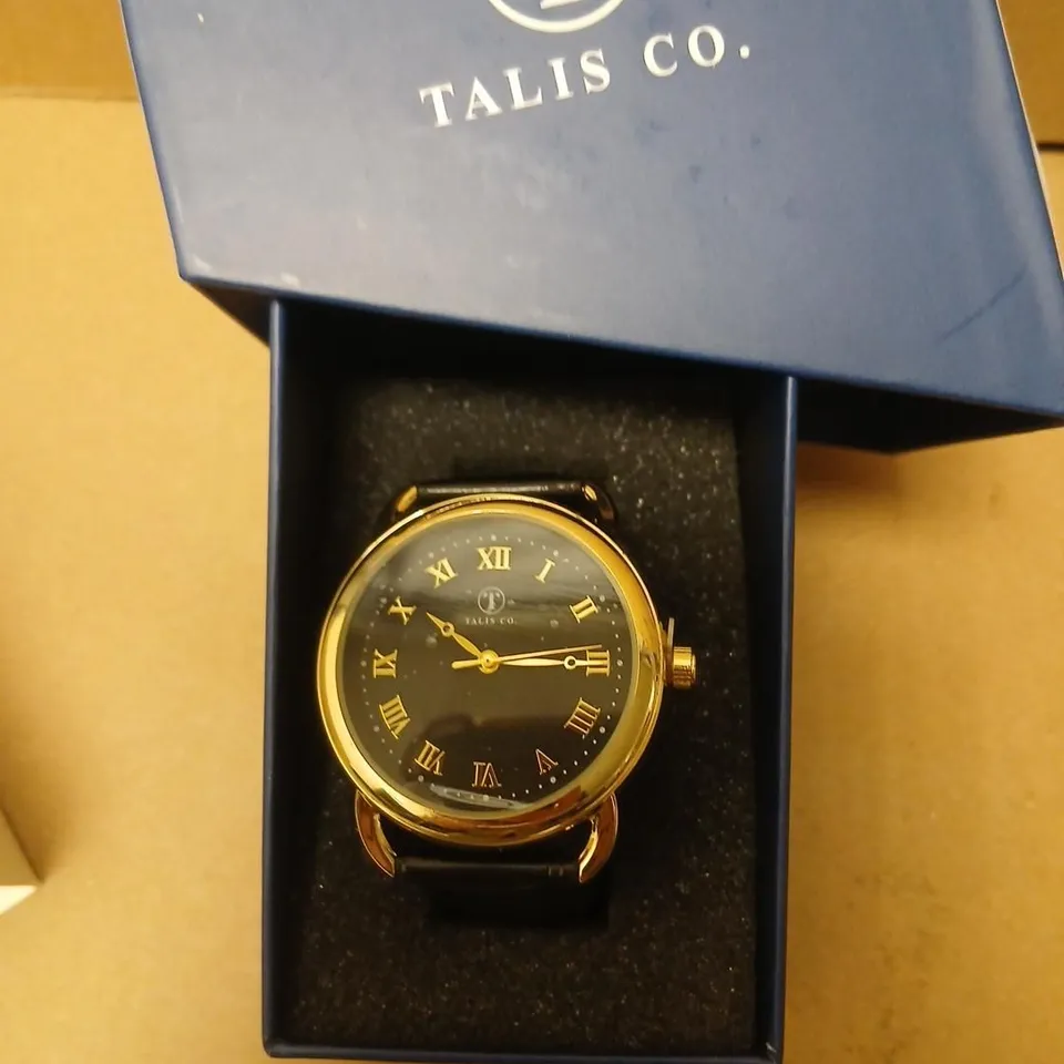 TALIS CO. GOLD-TONE WRISTWATCH IN BLUE PRESENTATION BOX