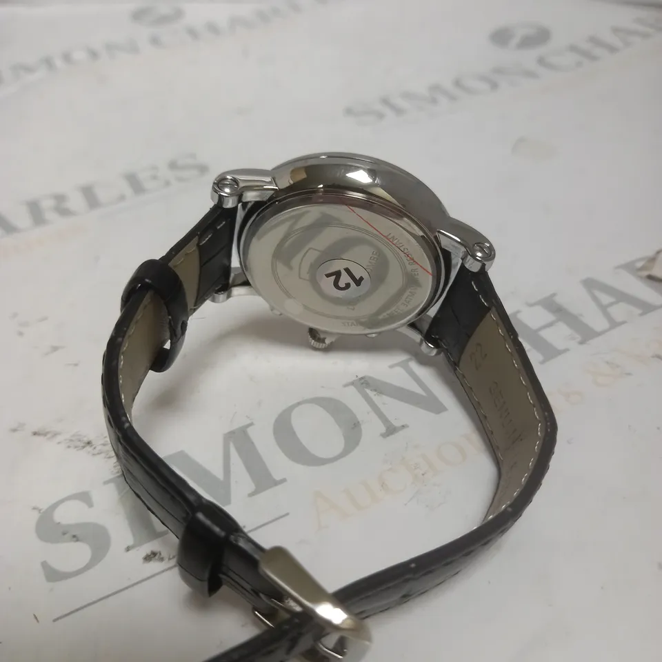 MENS LOUIS LACOMBE CHRONOGRAPH WATCH – TEXTURED ROMAN NUMERAL DIAL – LEATHER STRAP 