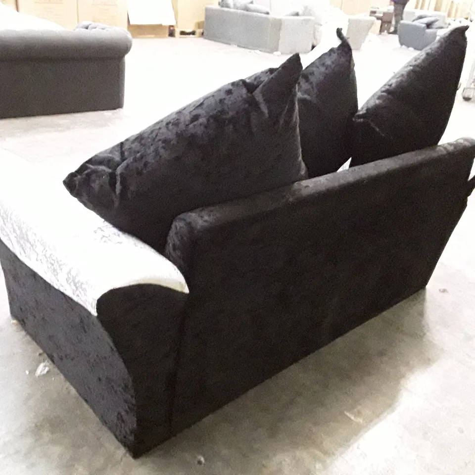 DESIGNER 2 SEATER SOFA - SILVER/BLACK VELVET FABRIC