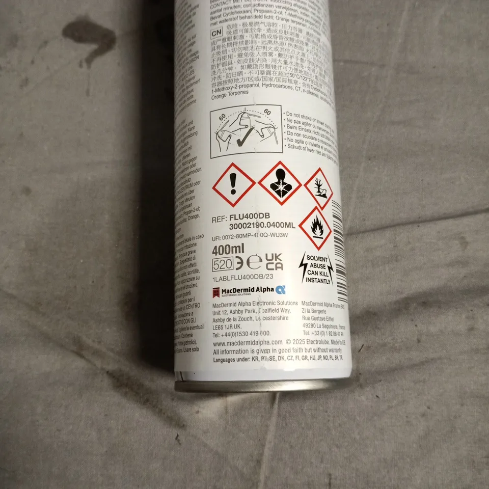 5 x ELECTROLUBE FLUXCLEAN PCB CLEANING SOLVENT AEROSOL, 400ML