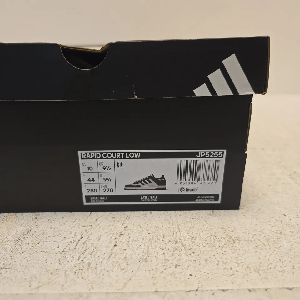 ADIDAS RAPID COURT LOW TRAINERS – UK 9.5 (US 10) – BLACK/WHITE