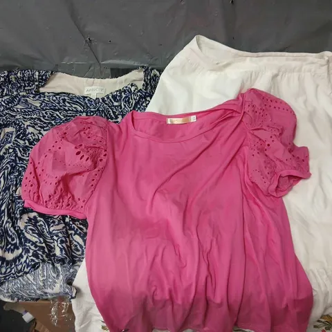 APPROXIMATELY 20 ASSORTED CLOTHING ITEMS IN VARIOUS SIZES, COLOURS & STYLES TO INCLUDE TOPS, DRESSES, ETC