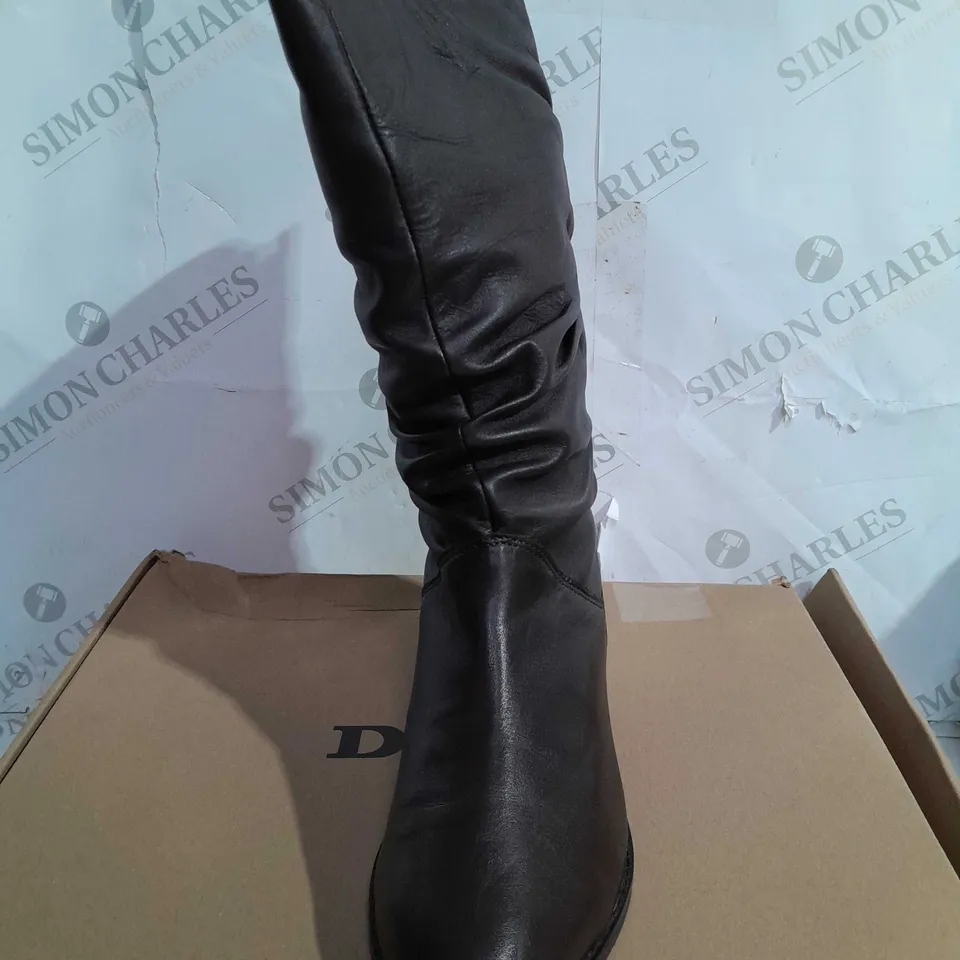 BOXED PAIR OF DUNE LONDON CALF BOOTS IN BROWN SIZE 5