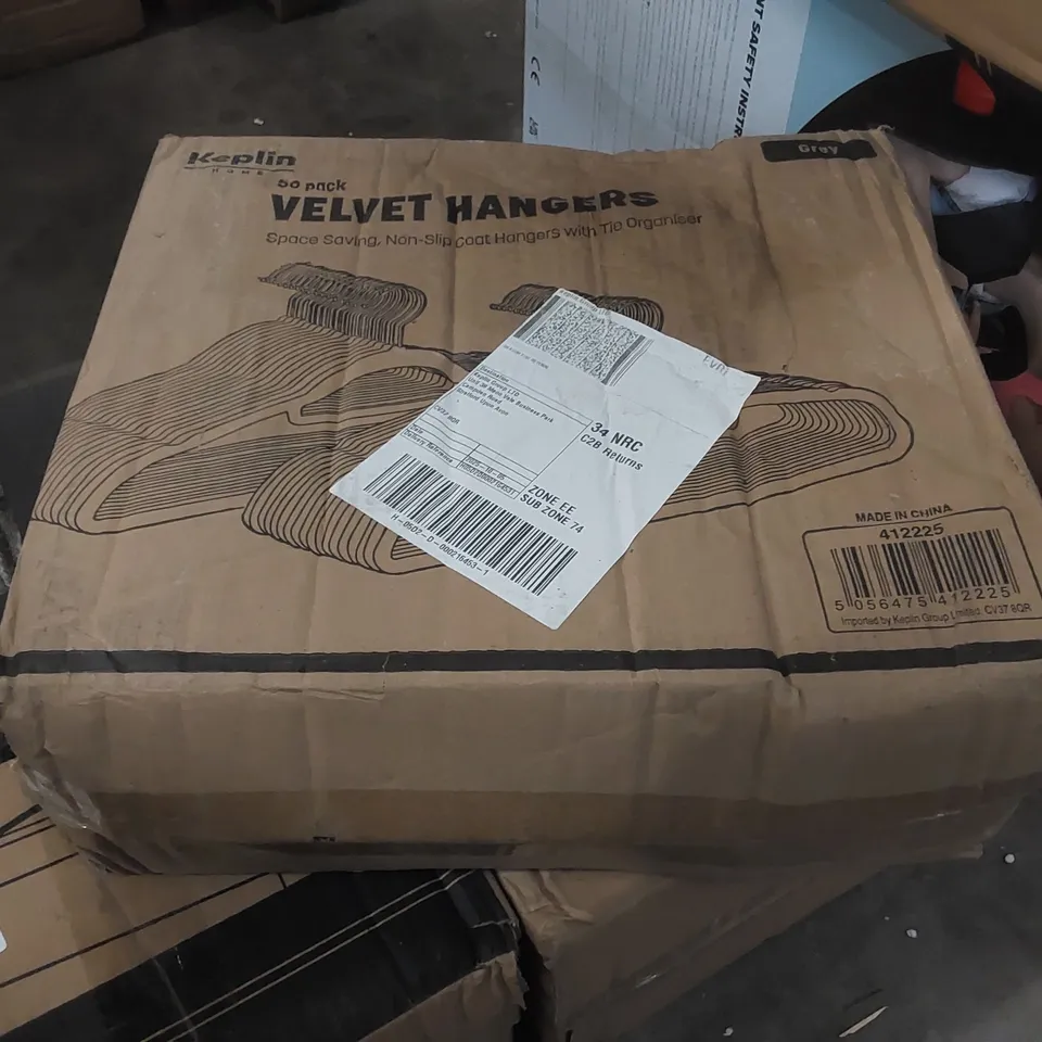 BOX OF APPROXIMATELY 50 KEPLIN VELVET CLOTHES HANGERS