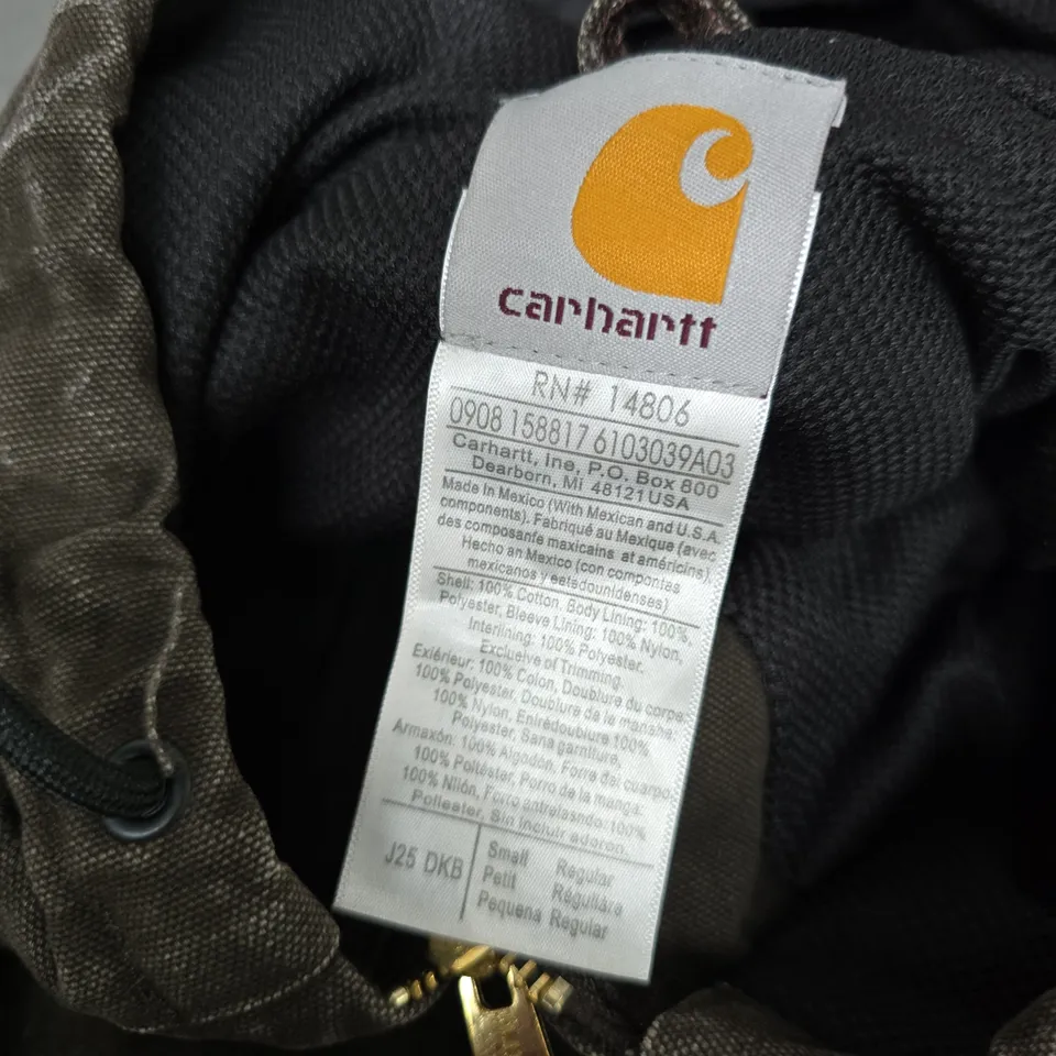 CARHARTT JACKET – UK S (SMALL PETITE REGULAR) – DARK BROWN CANVAS WITH HOOD