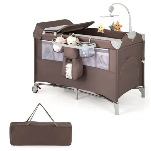 BOXED 5-IN-1 BABY BASSINET CRIB BEDSIDE SLEEPER NURSERY CENTER-BROWN