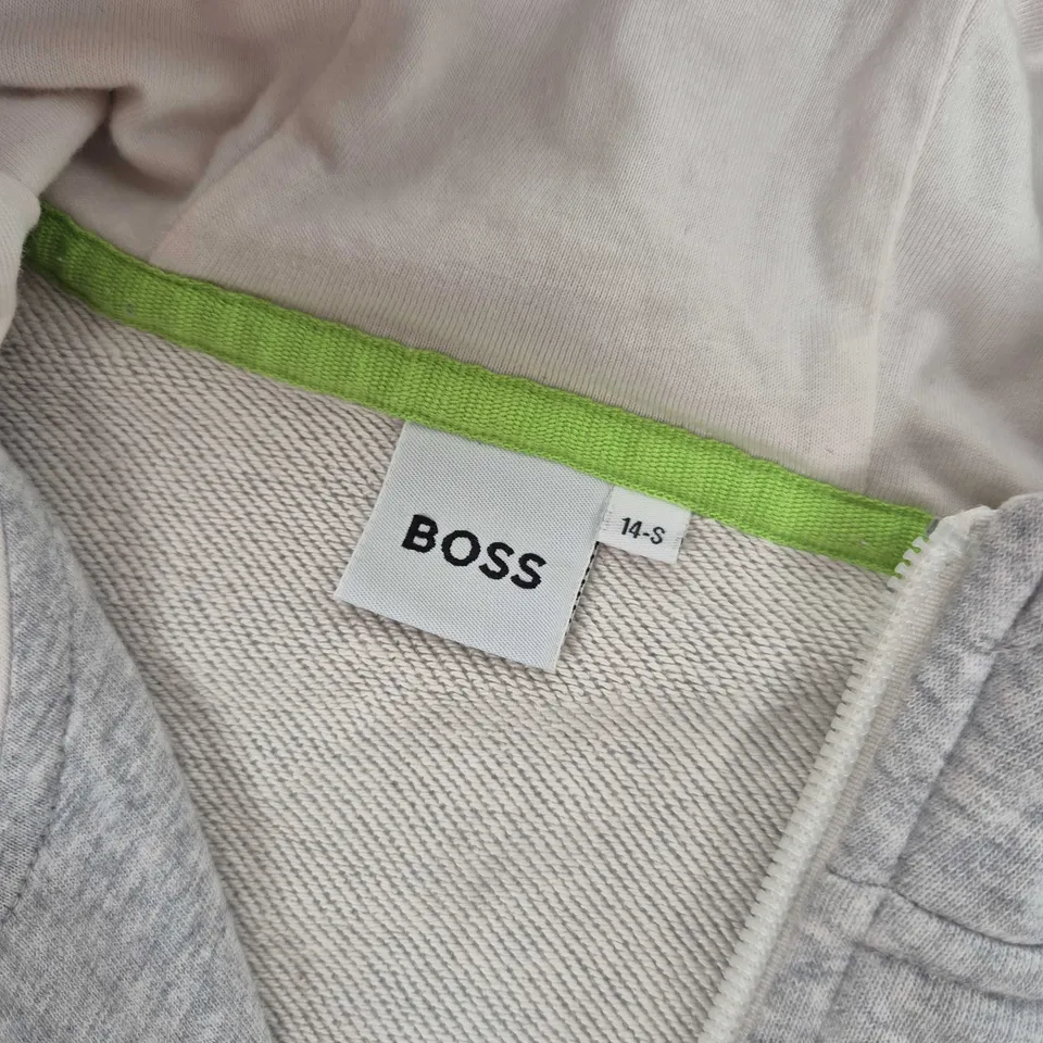 BOSS KIDS SLEEVE PRINT HOODIE IN GREY/WHITE/BLACK - 14-S