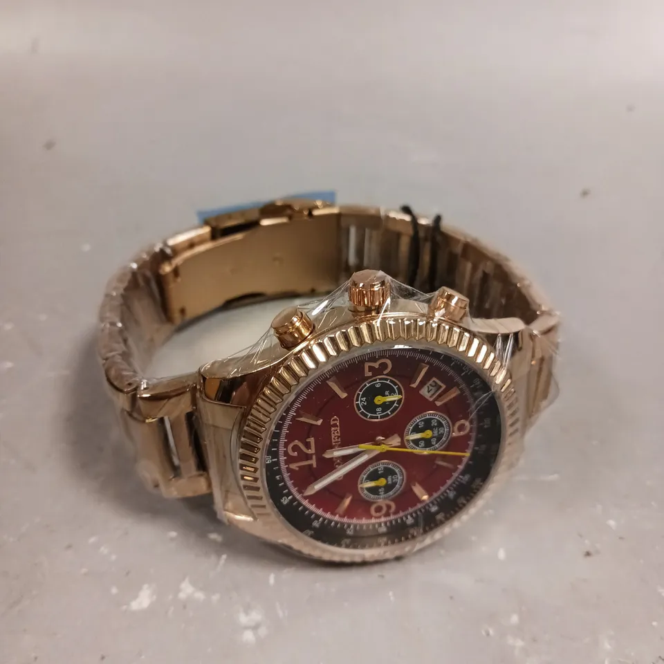 GLOBENFELD EXPEDIENT ROSE RED DIAL WATCH 