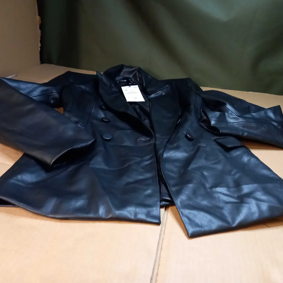ZARA BLACK FAUX LEATHER COAT - MEDIUM
