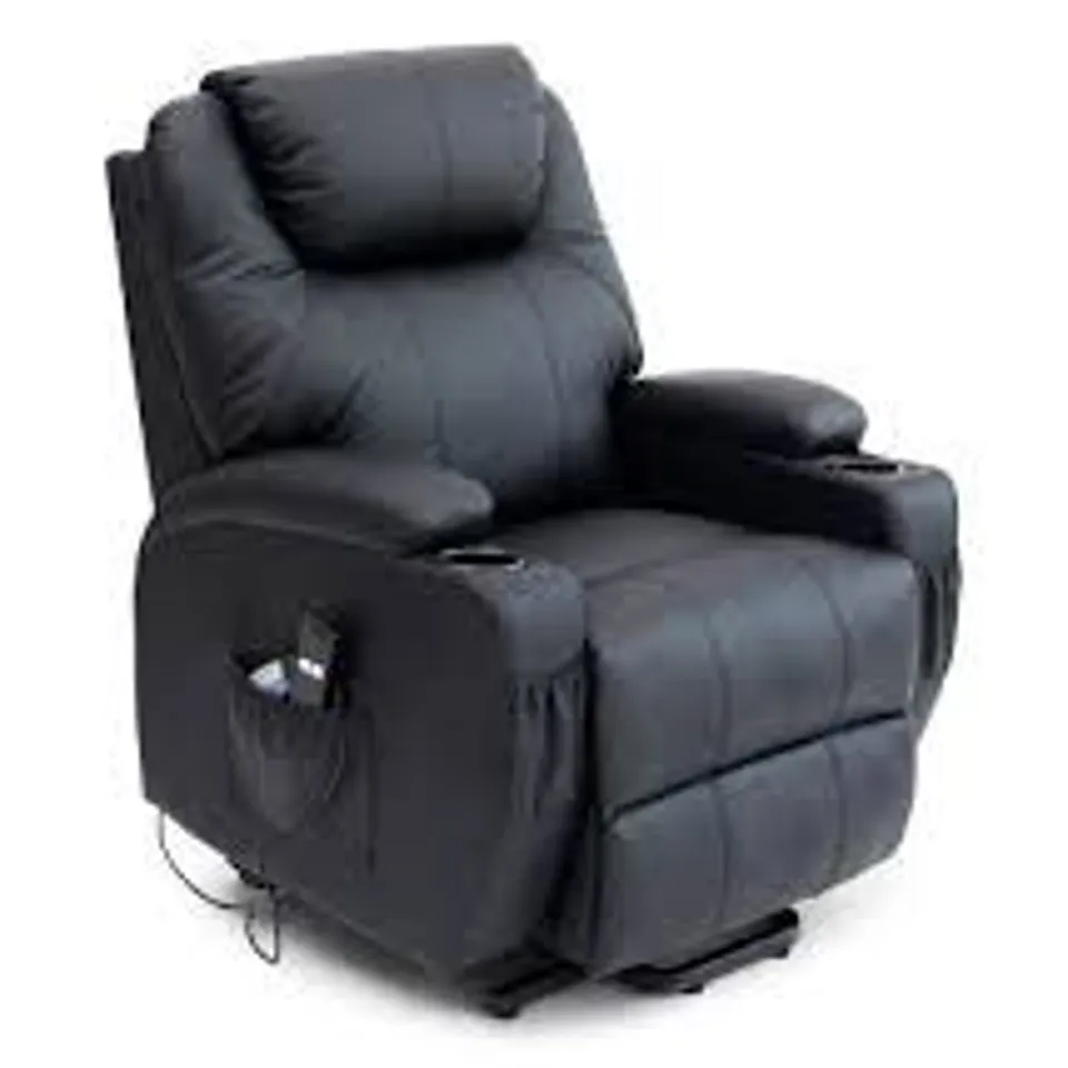 BOXED CINE LEATHER RISE RECLINER CHAIR (2 BOXES) BASE BLACK BACK BROWN RRP £549.99