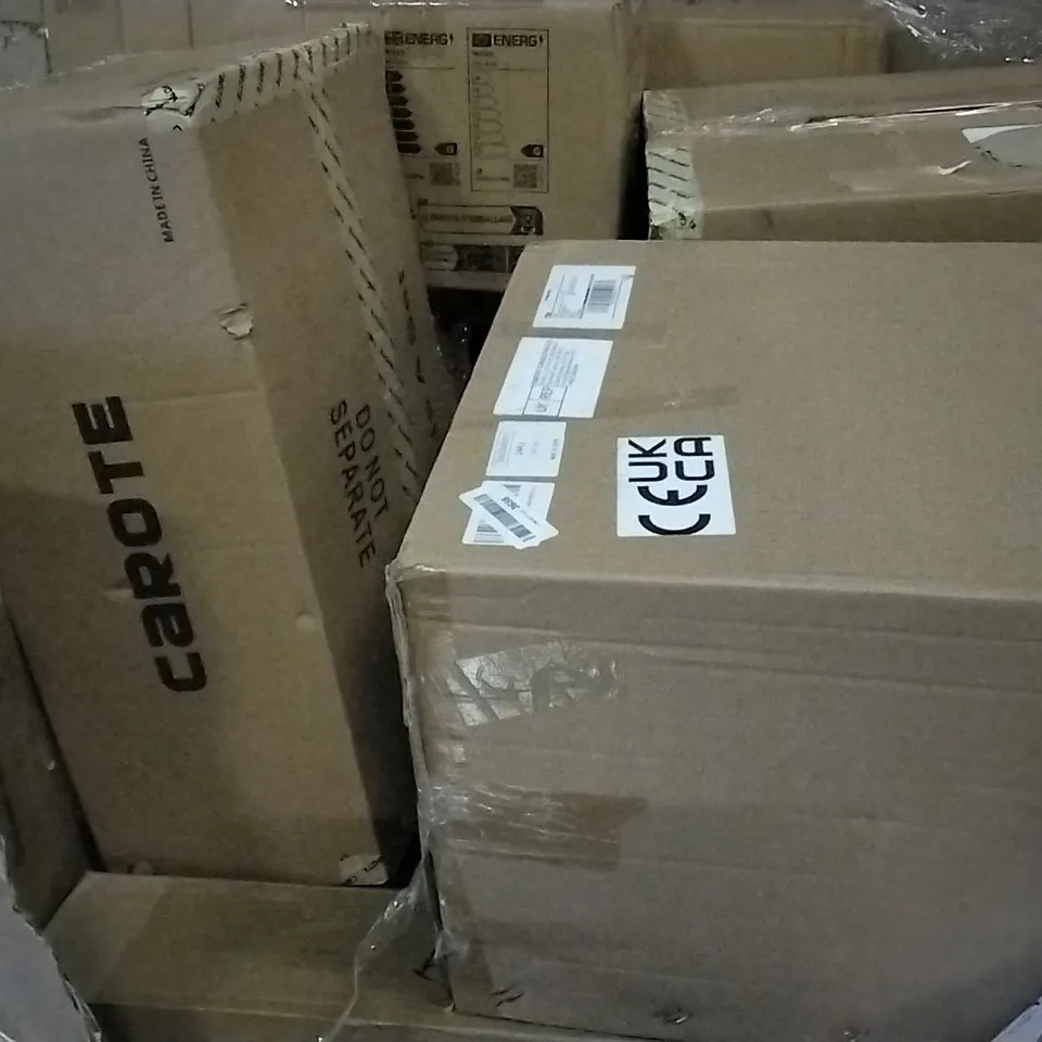 PALLET OF ASSORTED ITEMS INCLUDING TOILET SEAT, BREAD MAKER, CONVECTOR HEATER, PVC CHAIR MAT, RETRACTABLE SAFETY GATE