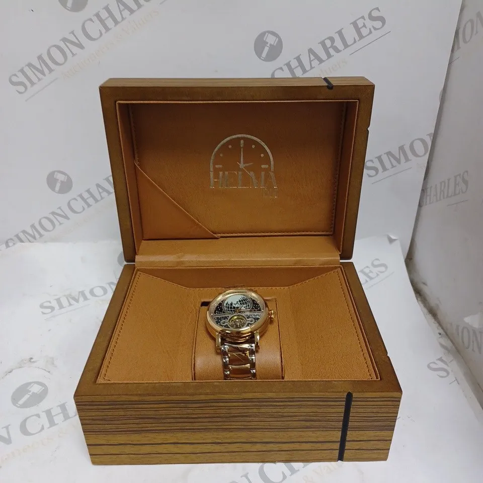 MEN’S HELMA DH AUTOMATIC WORLD VIEW WATCH – TOURBILLON MOVEMENT – BLUE DIAL – STAINLESS STEEL STRAP – GLASS EXHIBITION BACK CASE