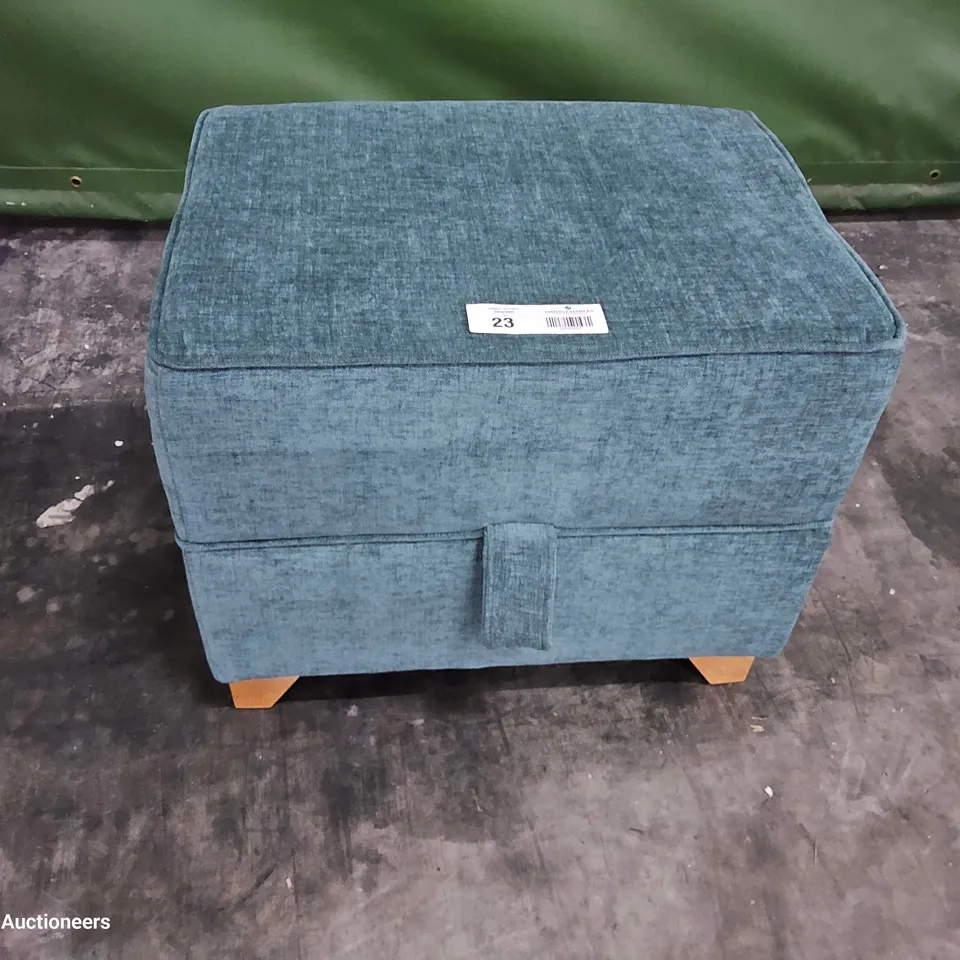 DESIGNER THE EVERLIEGH TEAL FABRIC STORAGE FOOTSTOOL 