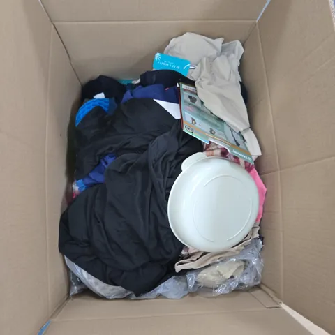 BOX OF APPROXIMATELY 20 ASSORTED ITEMS TO INCLUDE: SECRET STRIPS (ANTI WRINKLE)