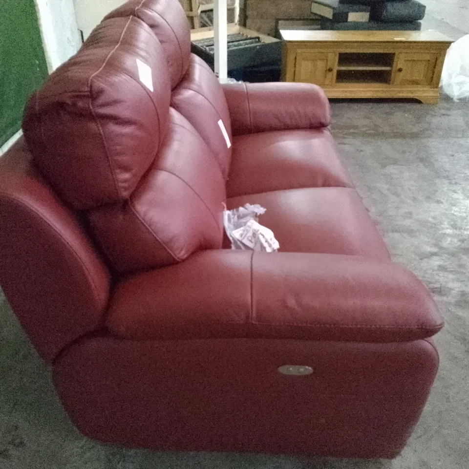 QUALITY ITALIAN DESIGNER PATRIZIO 2 SEATER ELETRIC RECLINER SOFA - DARK RED LEATHER
