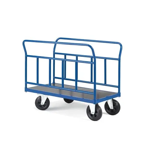 PLATFORM TROLLEY TRANSFER 2 LONG STEEL SIDES, 900X500 MM, SOLID RUBBER, WITH BRAKES (3 BOXES)