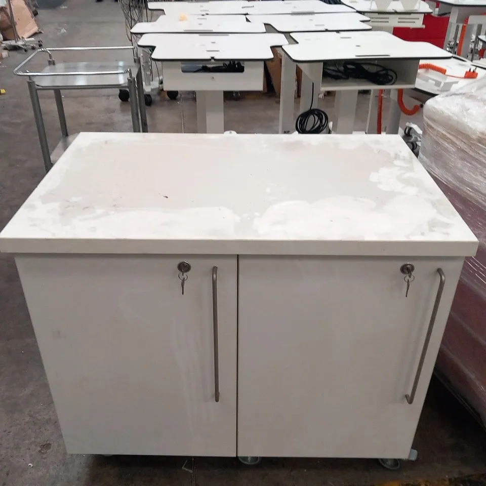 WHITE 2 DOOR BASE UNIT ON WHEELS