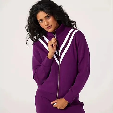 RUTH LANGSFORD LEISUREWEAR CHEVRON DETAIL ZIP THROUGH JACKET