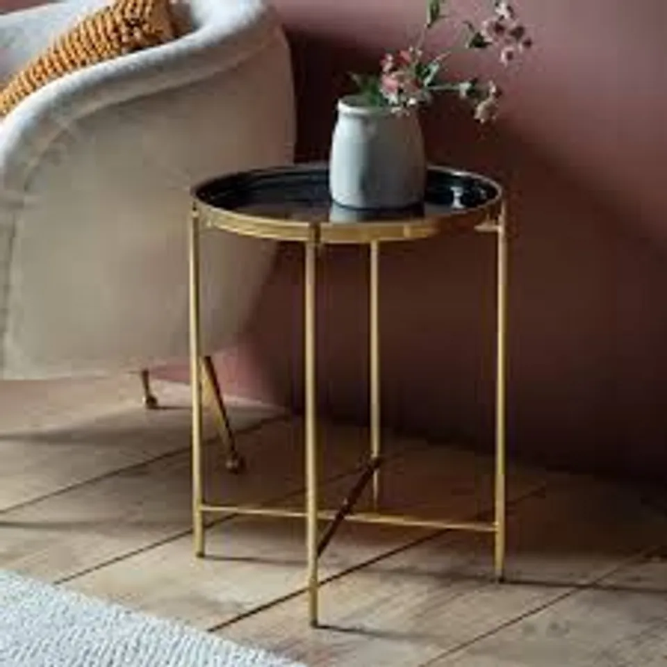 BOXED GALLERY INTERIORS VALETTA SIDE TABLE GOLD/BLACK