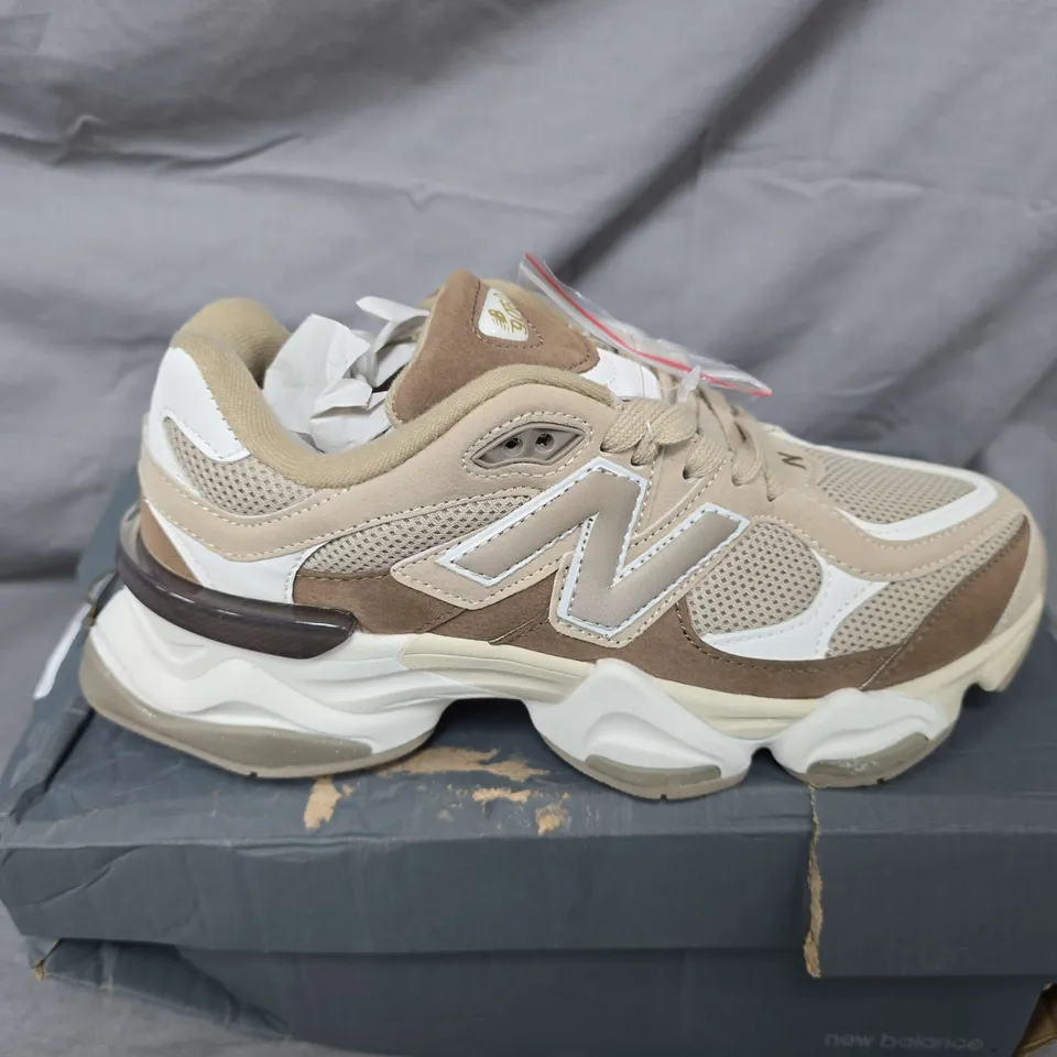 BOXED PAIR OF NEW BALANCE 9060 TRAINERS IN BEIGE - UK 6