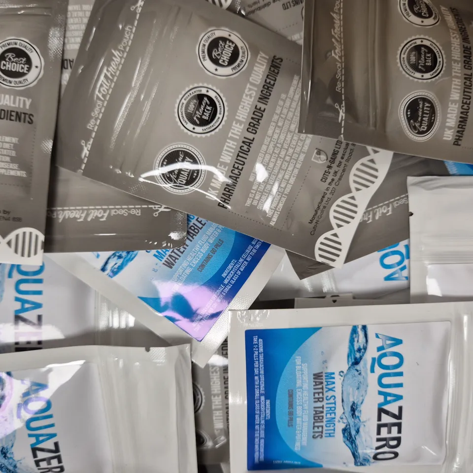 BOX OF APPROXIMATELY 150 PACKS OF CUTS-N-GAINS TABLETS - AQUA ZERO (60 TABLETS PER PACK)
