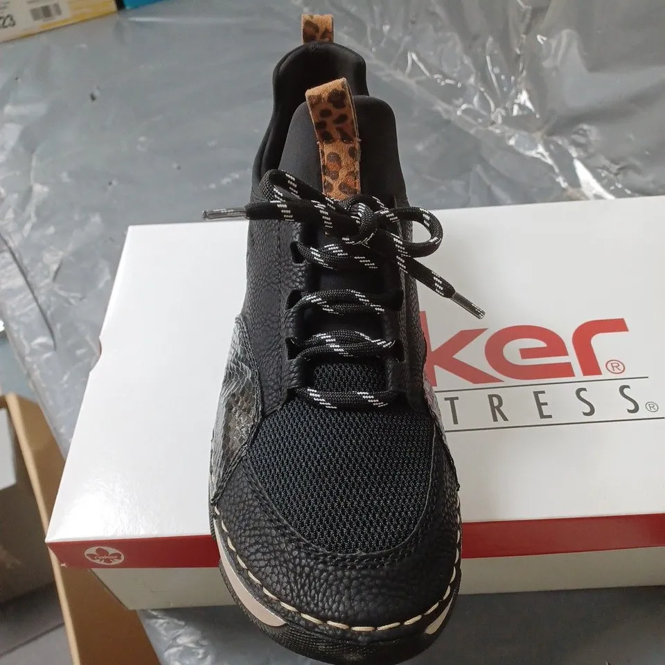 BOXED PAIR OF RIEKER DECK SHOES/TRAINERS - black- SIZE 7 UK