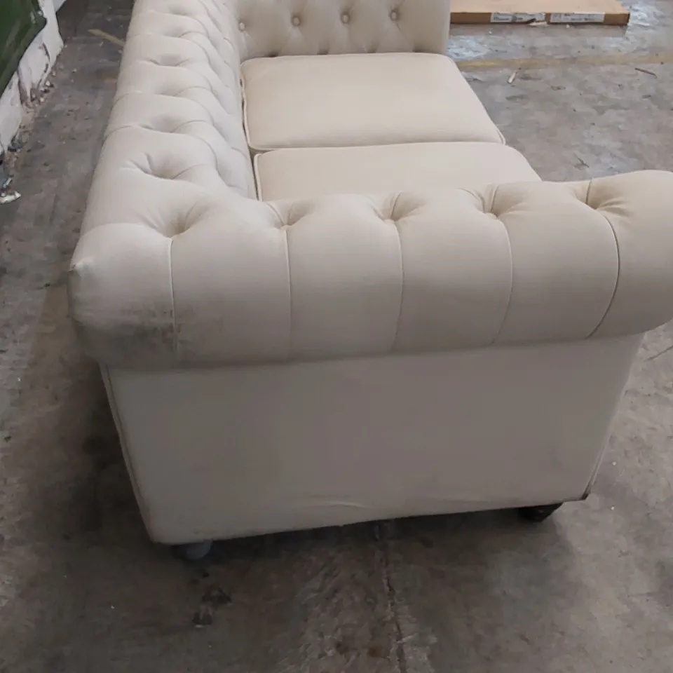 DESIGNER 2 SEATER CHESTERFIELD STYLE LEATHER SOFA IN IVORY