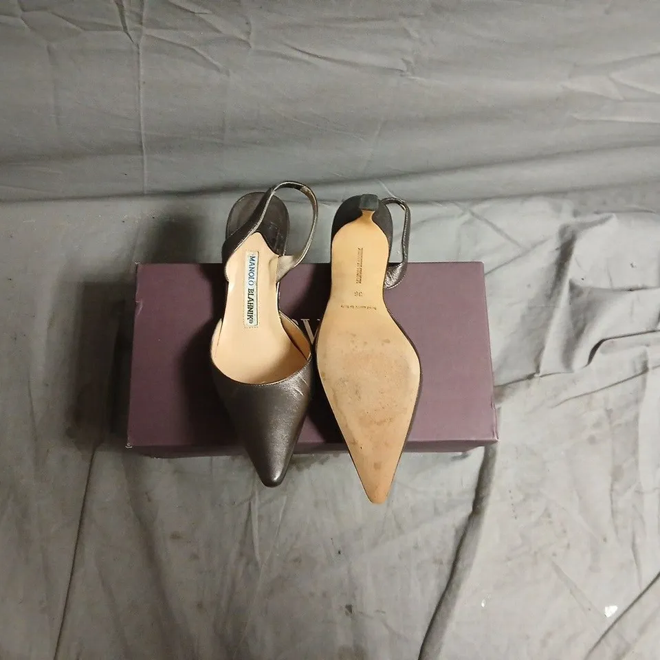 MANOLO BLAHNIK SLINGBACK HEELS – METALLIC LEATHER