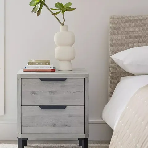 BOXED HARLEM 2 DRAWER BEDSIDE GREY OAK