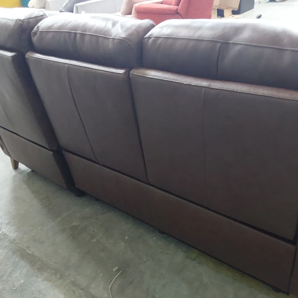 DESIGNER POWER RECLINING THREE SEATER SOFA BROWN LEATHER 