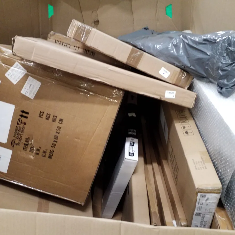PALLET OF ASSORTED PRODUCTS INCLUDING AIR COOLER, TOILET GRAB RAIL, METAL CLOTHES RACK WITH STORAGE SHELF, PVC WALL PANEL