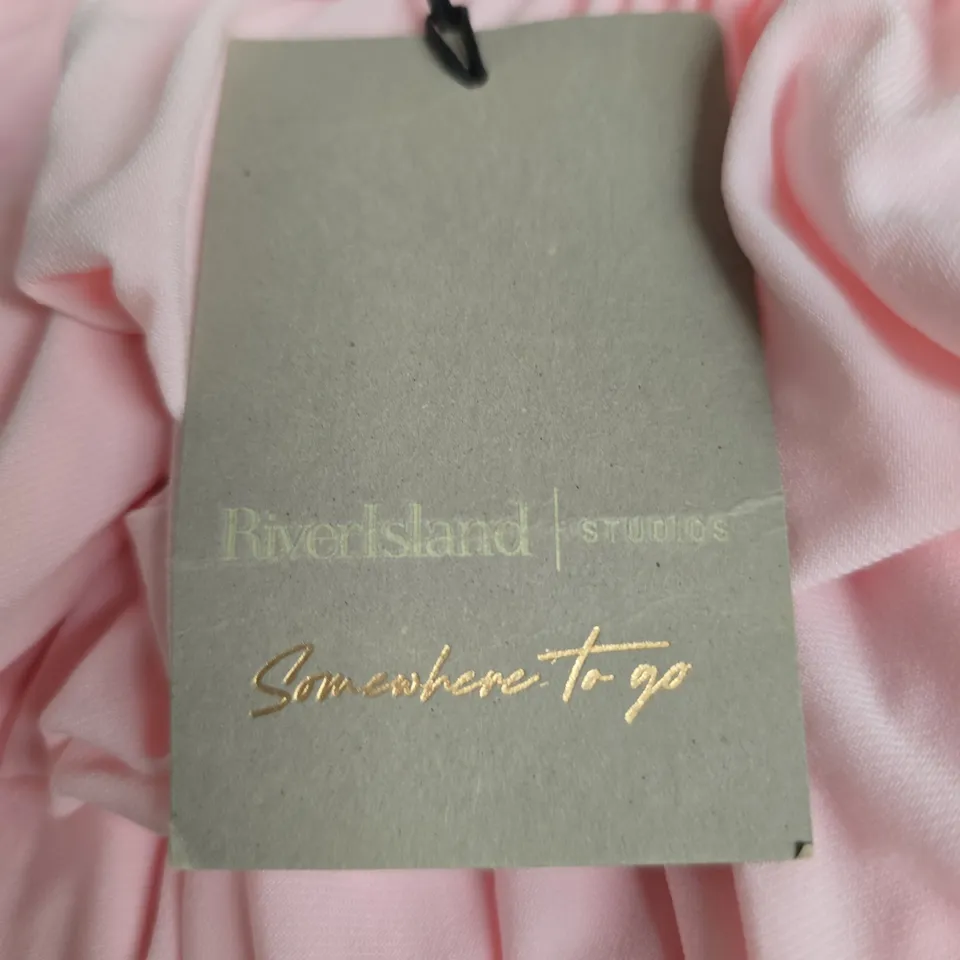 RIVER ISLAND STUDIOS PINK DRESS WITH TIE-FRONT STRAPS, UK L