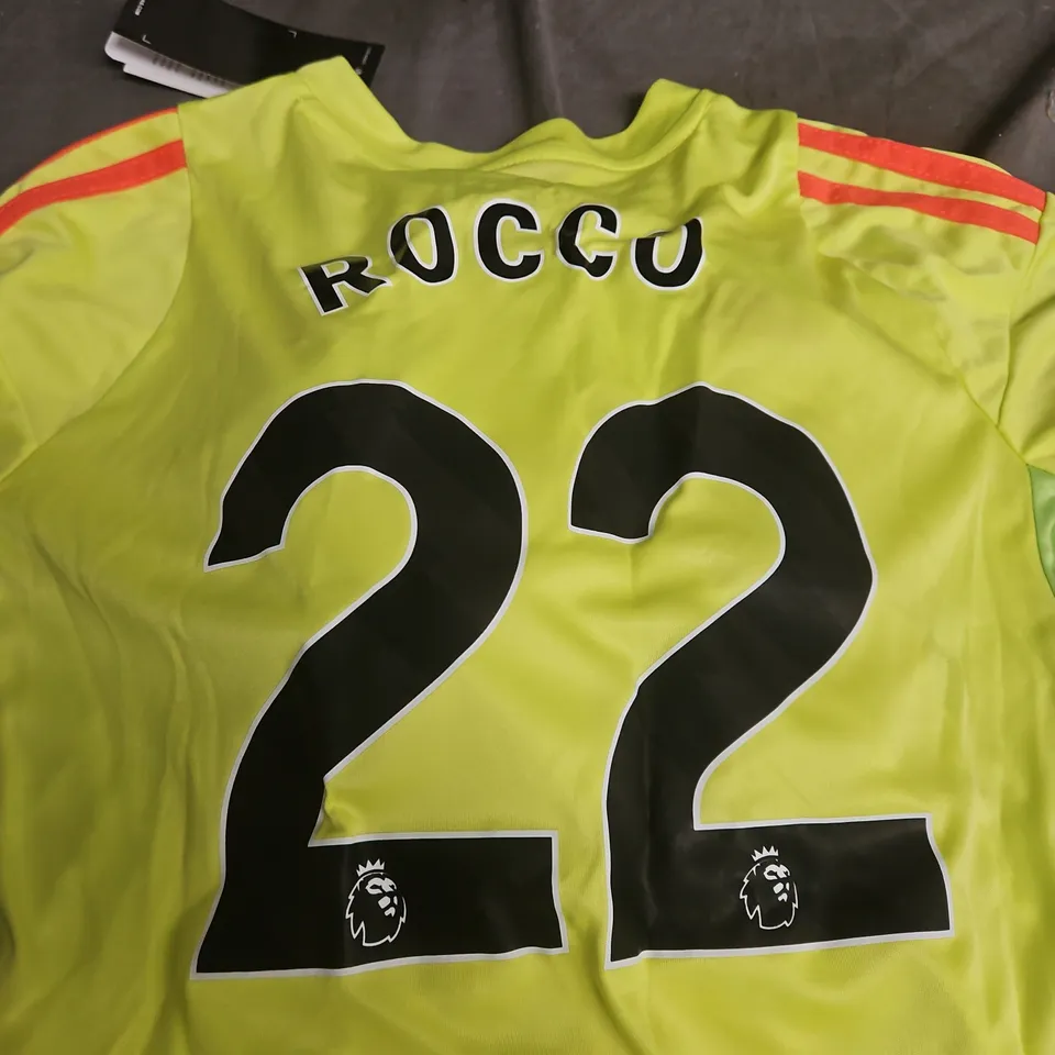 ADIDAS FOOTBALL JERSEY – EMIRATES FLY BETTER ROCCO 22, UK 22, NEON LIME/GREEN