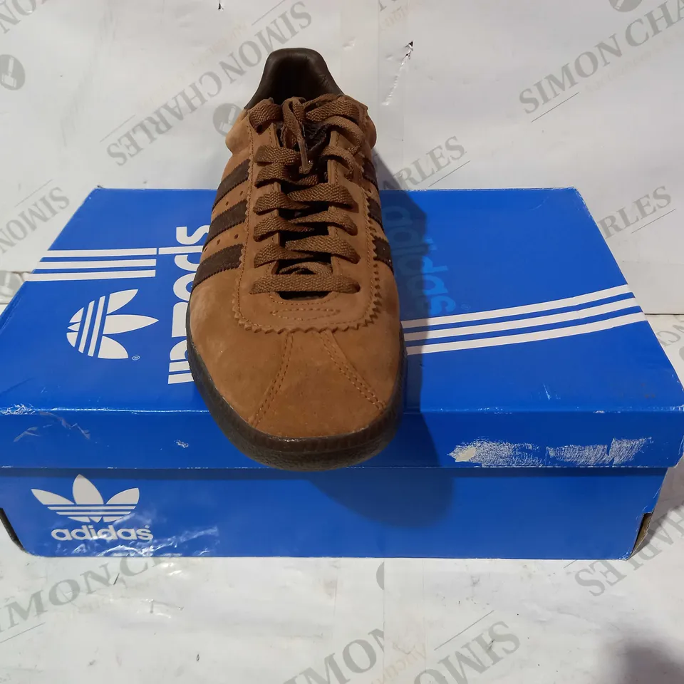 BOXED PAIR OF ADIDAS PADIHAM SPZL SHOES IN BROWN UK SIZE 11.5
