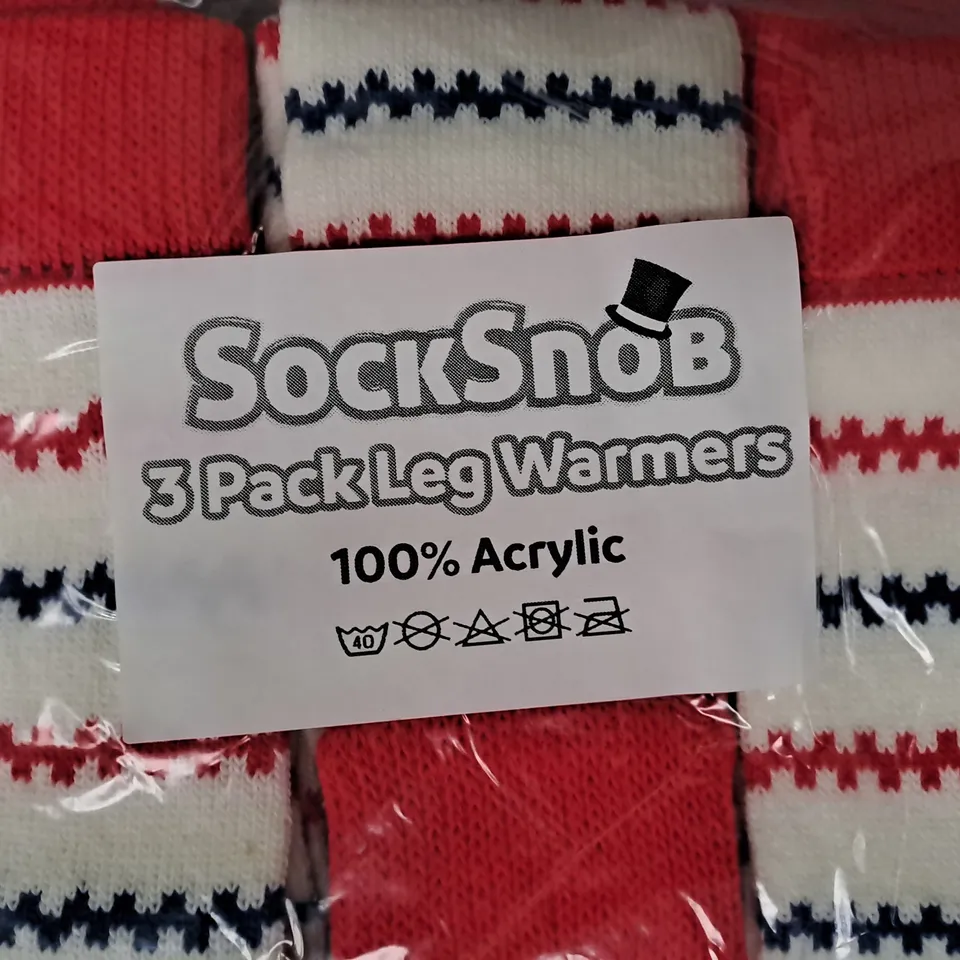 BOX OF APPROXIMATELY 10 ASSORTED SOCK SNOB 3-PACK LEG WARMERS IN CREAM/RED - COLLECTION ONLY