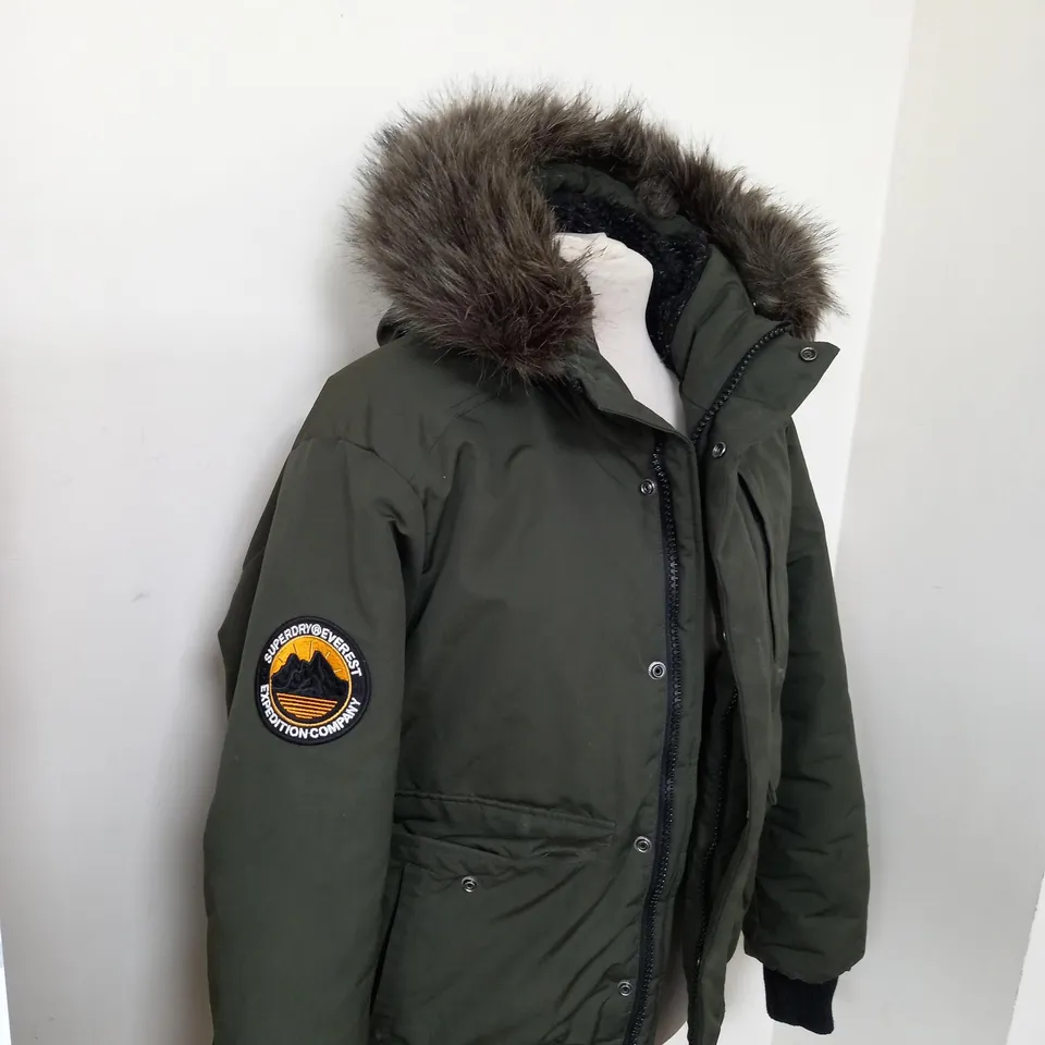 SUPERDRY EVERLAST COAT WITH FAUX FUR HOOD SIZE M