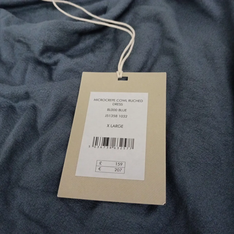 JIGSAW MICROCREPE COWL RUCHED DRESS – BLOOD BLUE – UK XL
