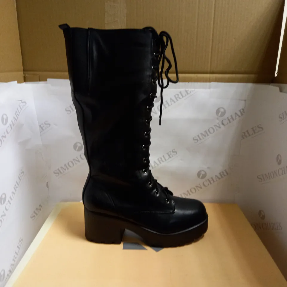KOI VEGAN SEKTOR CHUNKY KNEE HIGH BOOTS - BLACK SIZE 8