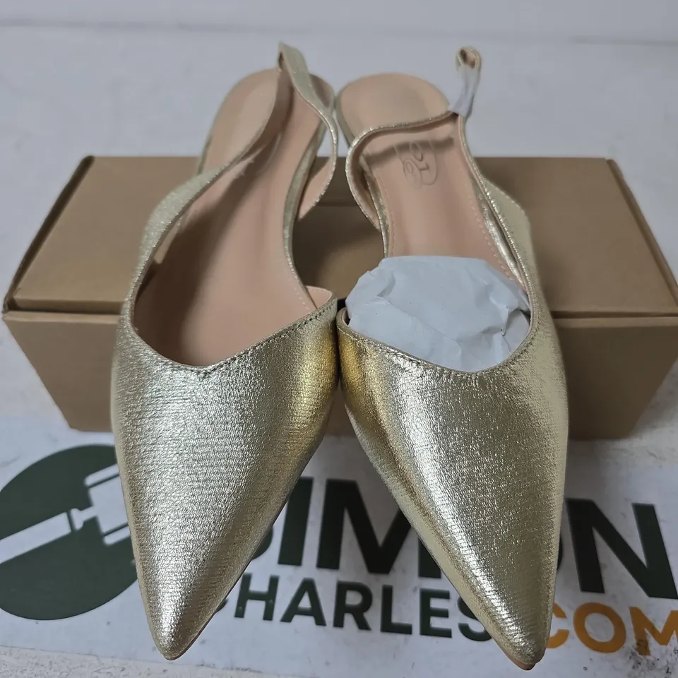 BOXED KIDDERMINSTER SANDAL HEEL SHOES, GOLD - UK SIZE 6