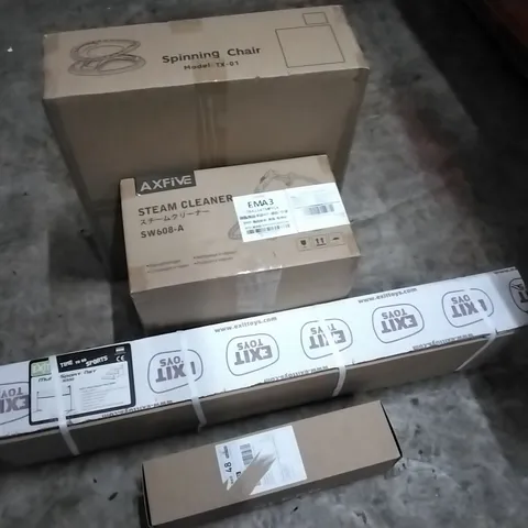 PALLET OF HOUSEHOLD ITEMS TO INCLUDE BABY COMFORTER, MULTI SPORT NET 3000, STEAM CLEANER, SPINNING CHAIR  AND OTHER ASSORTED ITEMS...