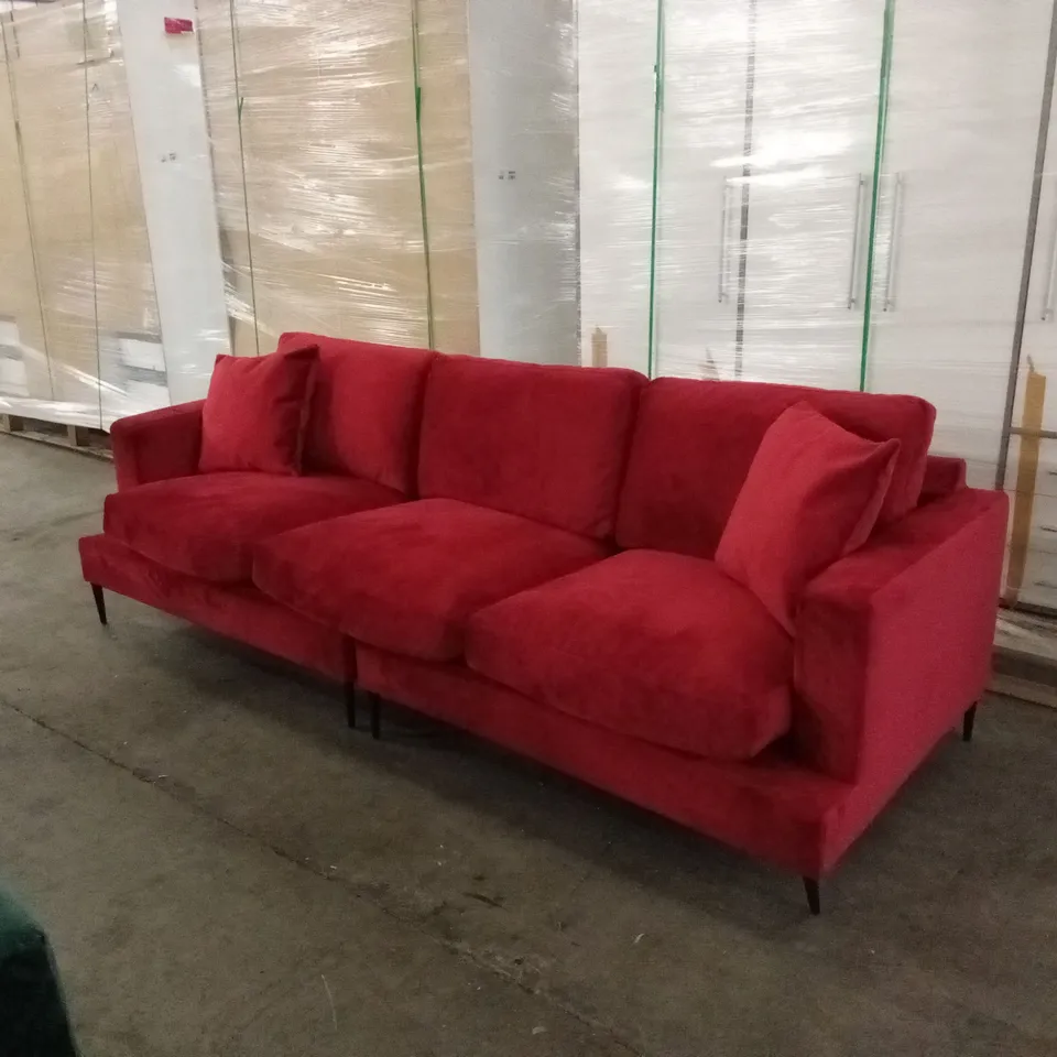 DESIGNER 4 SEATER VELVET SOFA - WINE