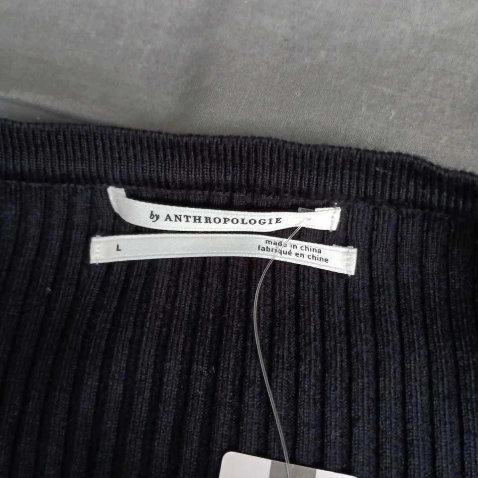 ANTHROPOLOGIE WOMEN'S KNIT CARDIGAN – BLACK, RIBBED KNIT, BUTTON-FRONT, SIZE L