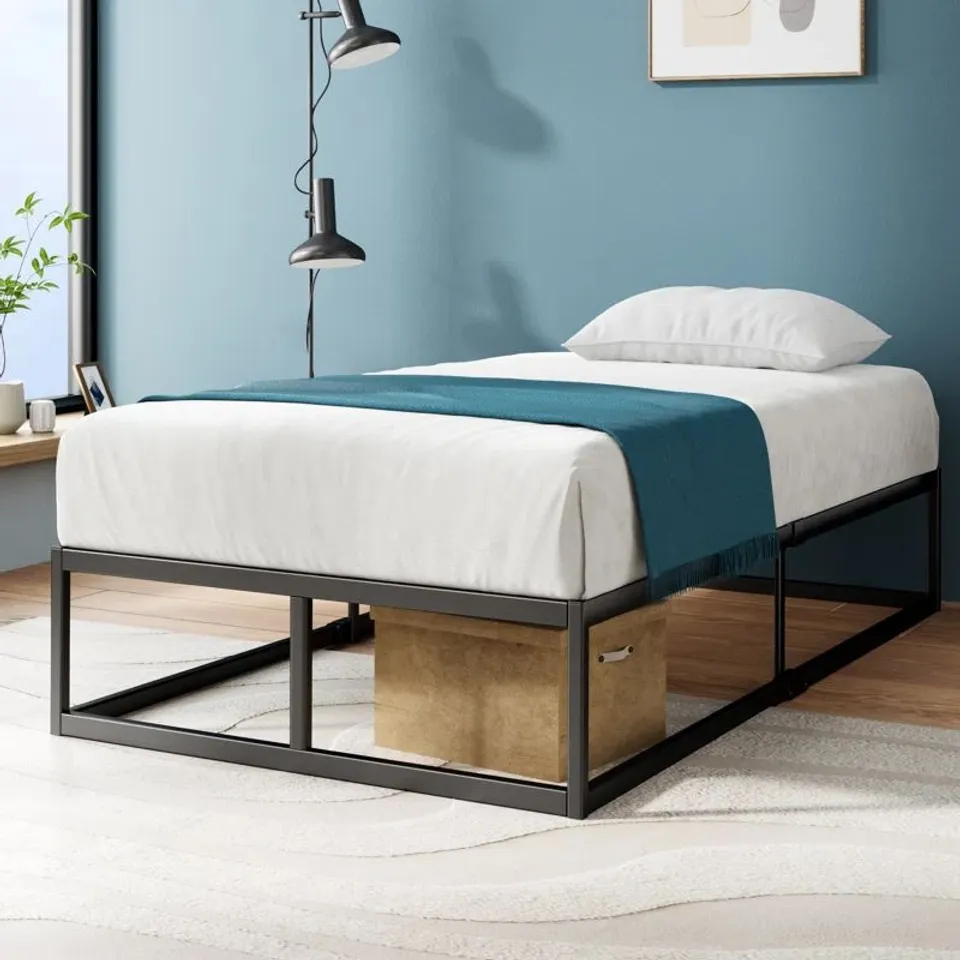 BOXED DEKKER MINIMAL METAL BED - 35 CM HIGH - STRONG STEEL SUPPORT - SINGLE (1 BOX)