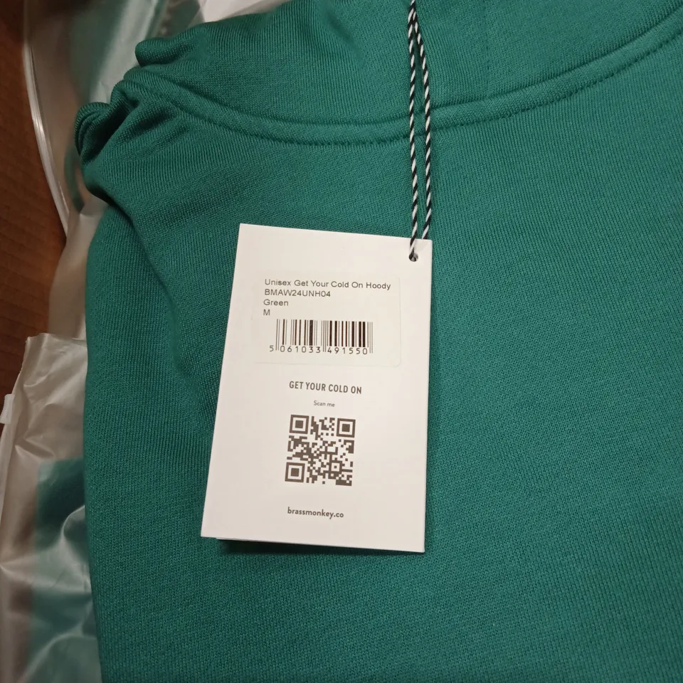 BOX OF APPROXIMATELY 4 X BRAND NEW BRASS MONKEY UNISEX HOODY - BMAW24UNH04 - GREEN // SIZE: M